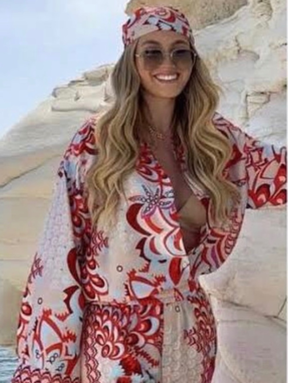 Zara NWT Bloggers Fave Printed Shirt Scarf Set Top XL Belt Headwrap